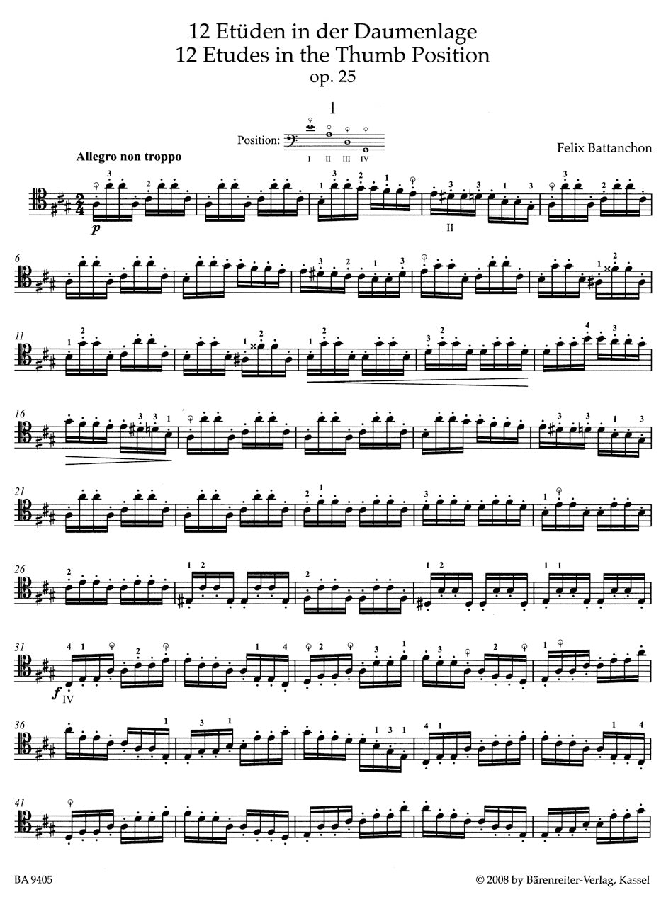 チェロ／バタンション：親指ポジションのための12の練習曲 作品25