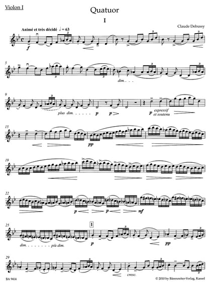 ドビュッシー：弦楽四重奏曲 op. 10（ヴァイオリンパート譜）