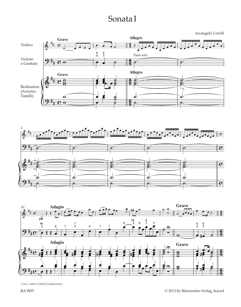 ヴァイオリン／コレッリ：ヴァイオリンと通奏低音のためのソナタ 作品5より第1-6番