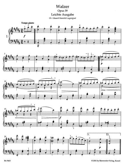 ピアノ／ブラームス：ワルツ集 作品39（易しい版）