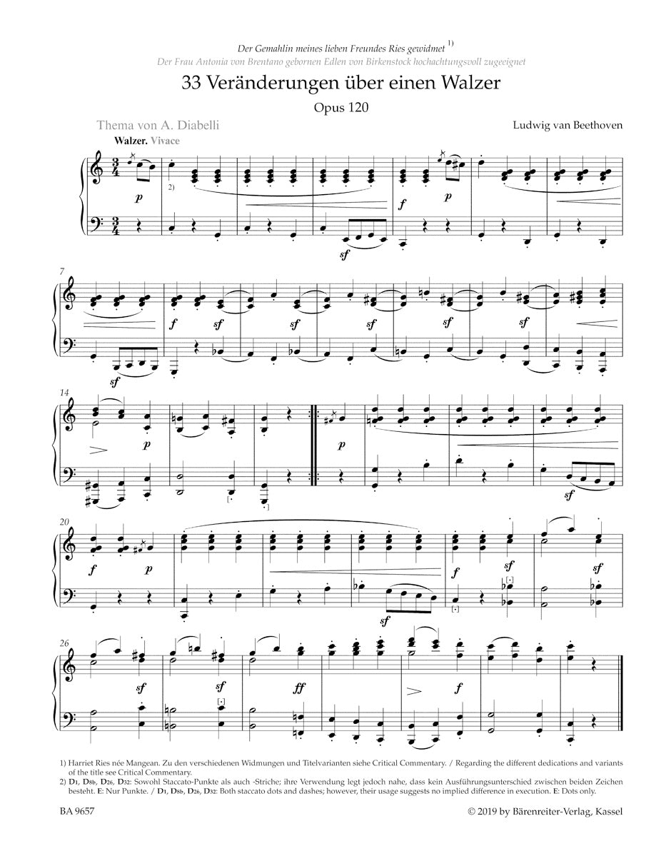 ピアノ／ベートーヴェン：ピアノのためのワルツによる33の変奏曲 作品120「ディアベリ変奏曲」