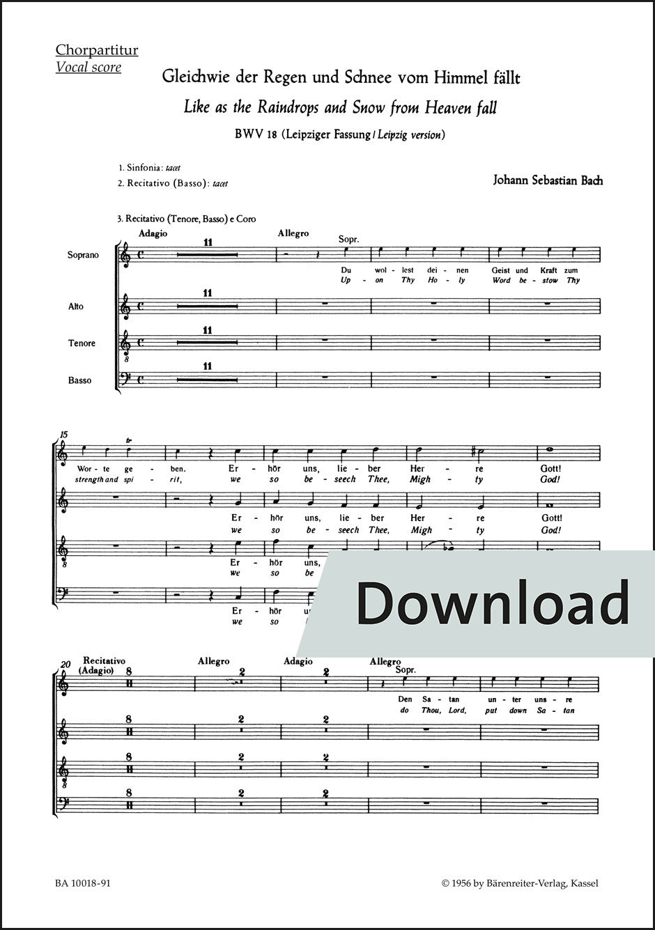 合唱／バッハ：天よりの雨や雪のように BWV 18（10冊セット）【デジタル版】
