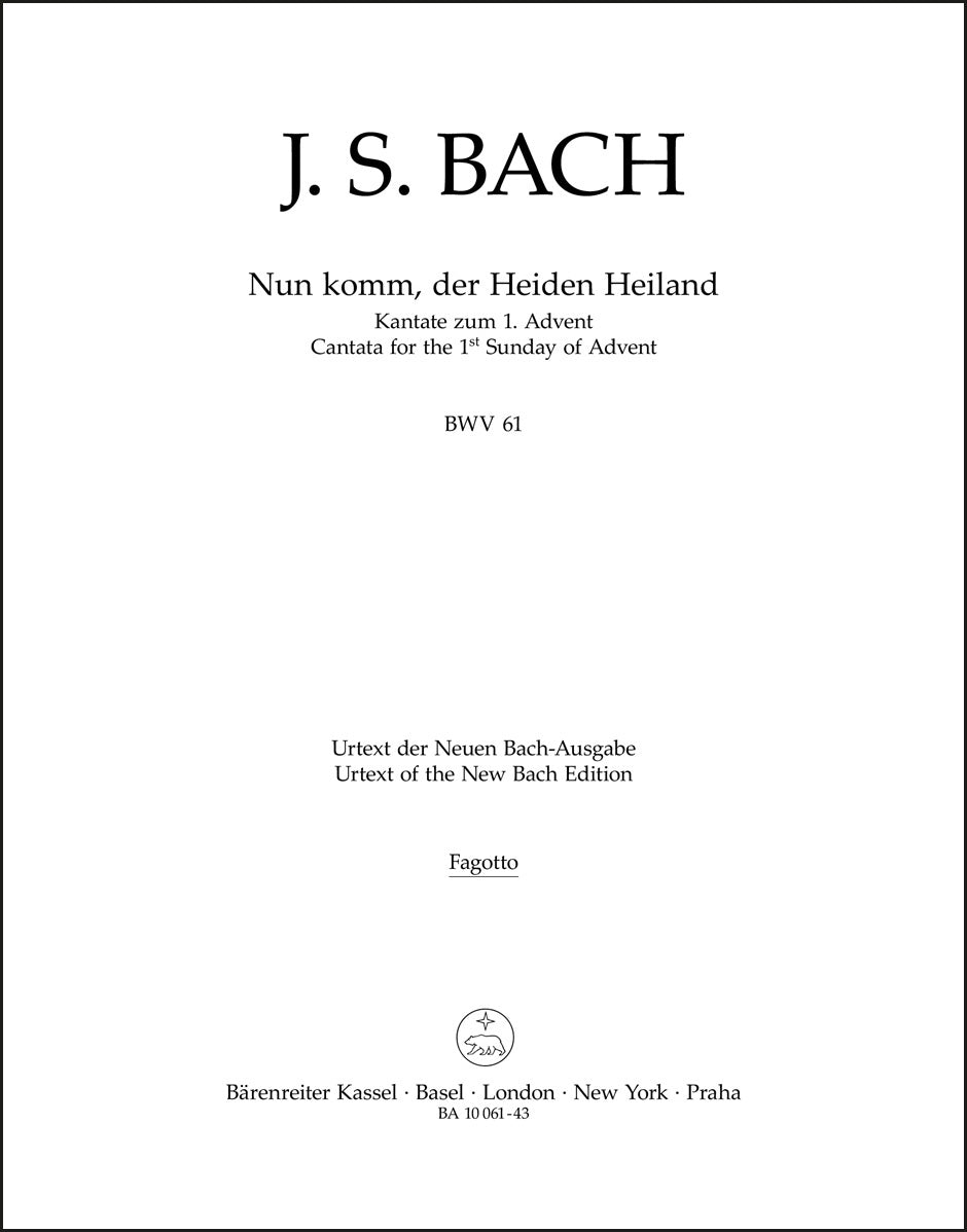バッハ：カンタータ《来たれ、異教徒の救い主よ》BWV 61（ファゴットパート譜）