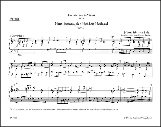 バッハ：カンタータ「来たれ、異教徒の救い主よ」BWV 61（オルガンパート譜）