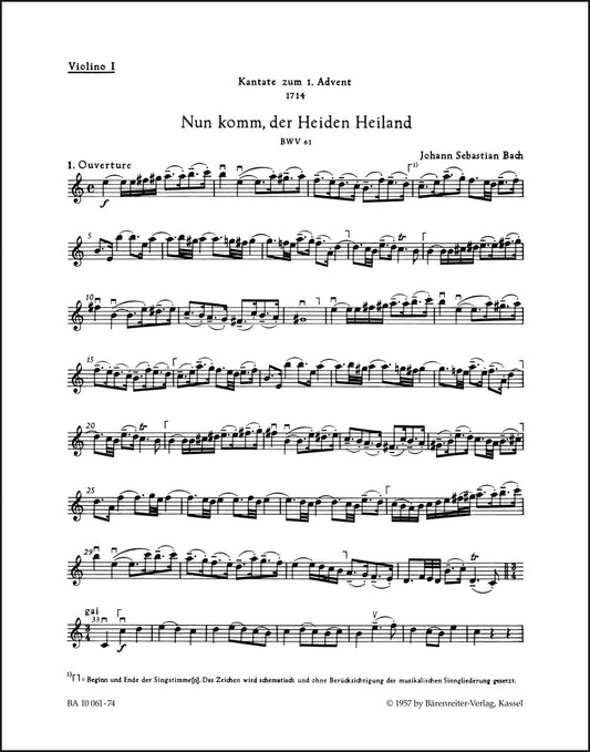 バッハ：カンタータ「来たれ、異教徒の救い主」BWV 61（ヴァイオリンパート譜）