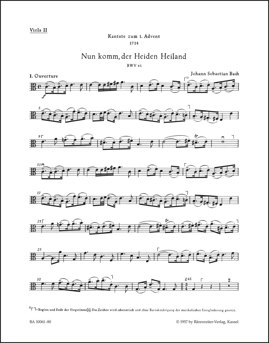 バッハ：カンタータ「来たれ、異教徒の救い主よ」BWV 61（ヴィオラパート譜）