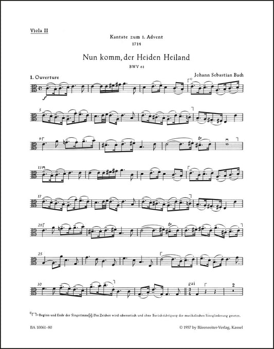 バッハ：カンタータ「来たれ、異教徒の救い主よ」BWV 61（ヴィオラパート譜）