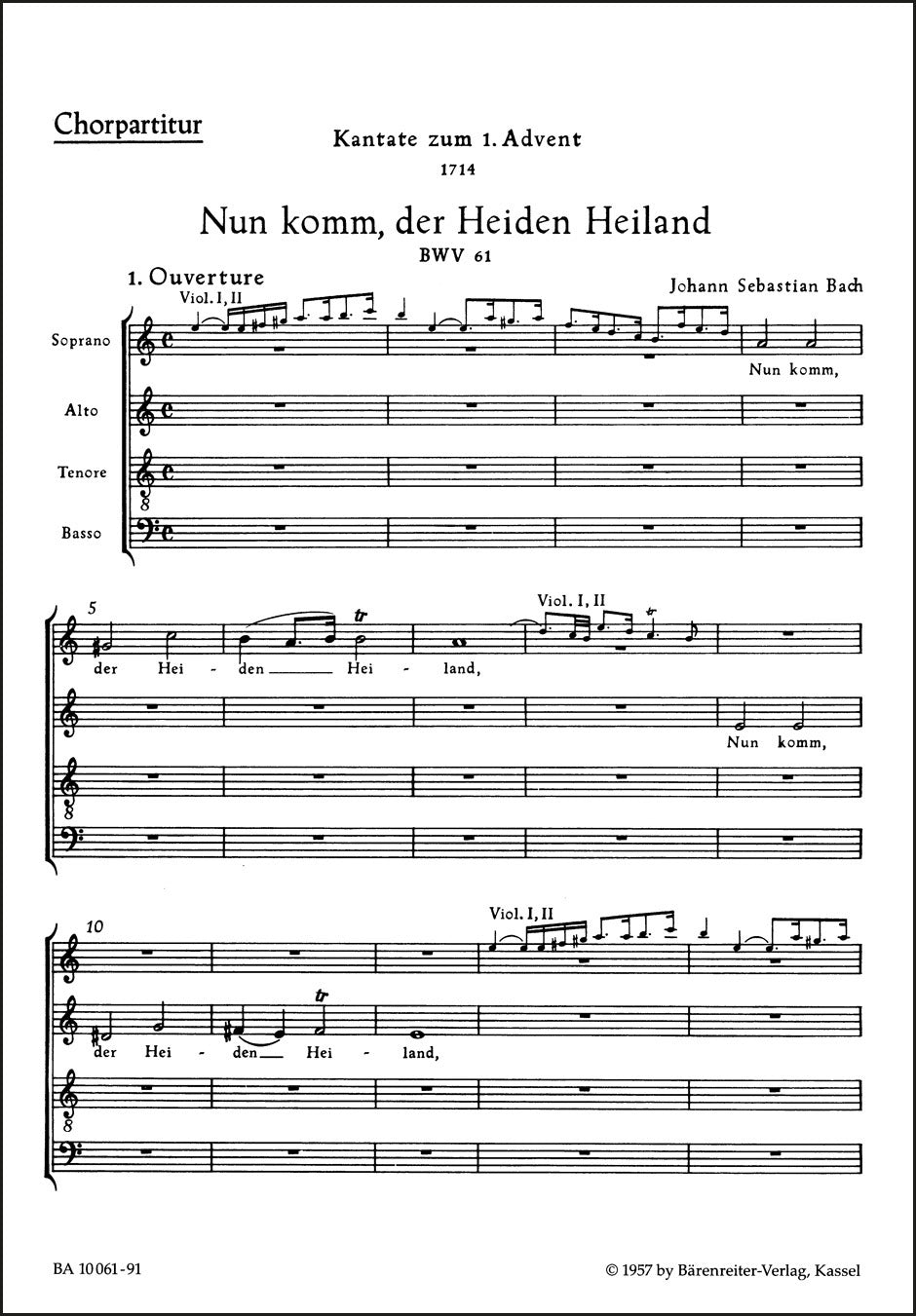 合唱／バッハ：来たれ、異教徒の救い主よ BWV 61（10冊セット）