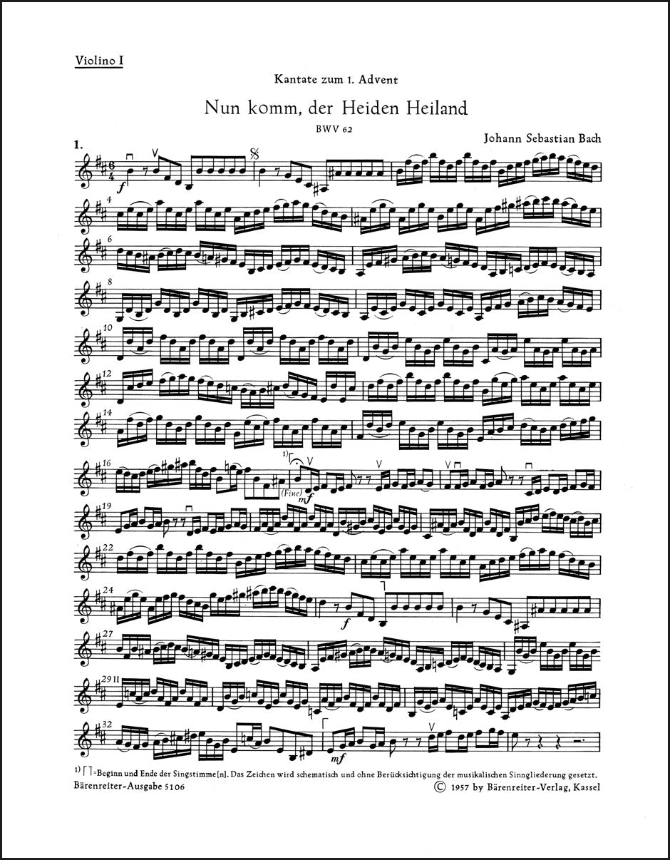 バッハ：カンタータ「来たれ、異教徒の救い主よ」BWV 62（ヴァイオリンパート譜）