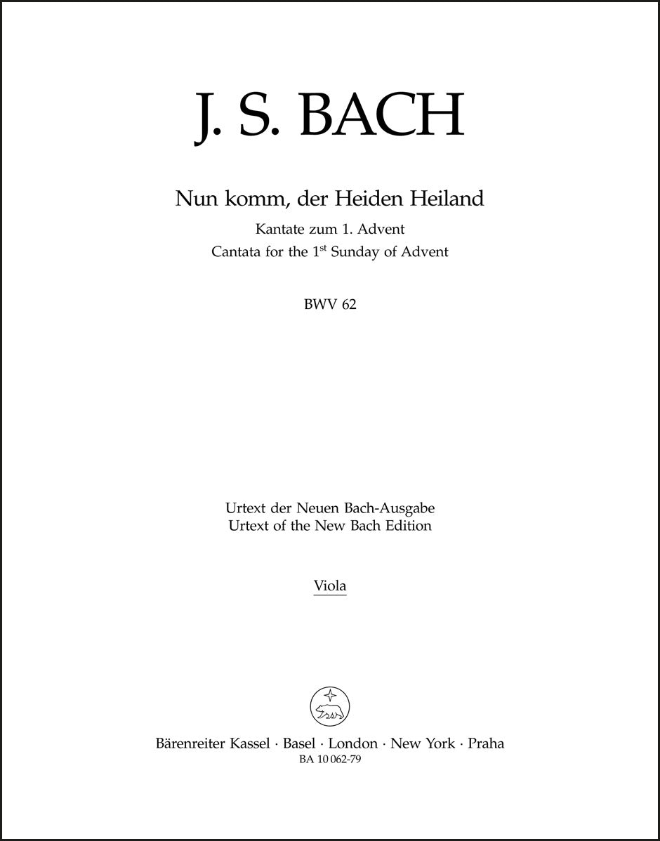 バッハ：カンタータ「来たれ、異教徒の救い主よ」BWV 62（ヴィオラパート譜）