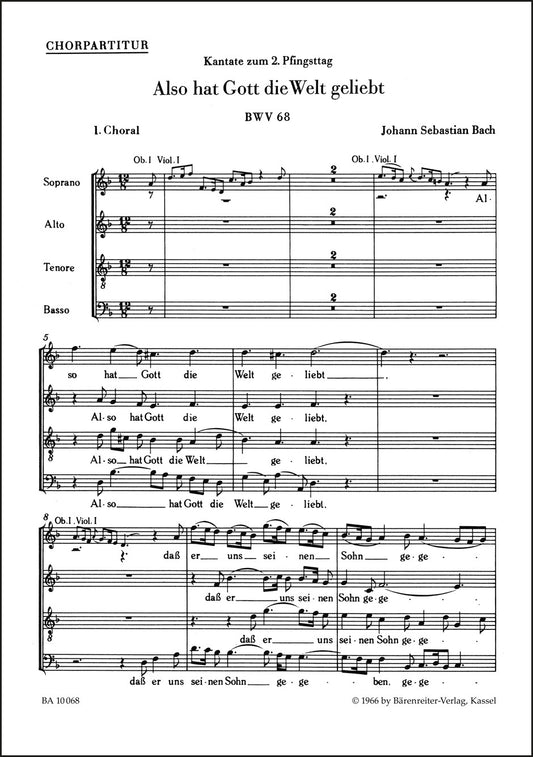 合唱／バッハ：神はかくも世を愛したもう BWV 68（10冊セット）