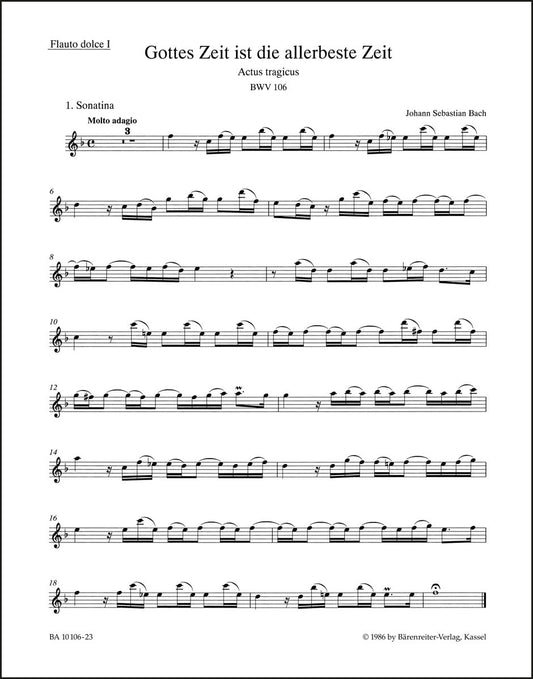 バッハ：神は力強きかな、そのご意志はいつも最善 BWV 106「哀悼行事」（リコーダーパート譜）