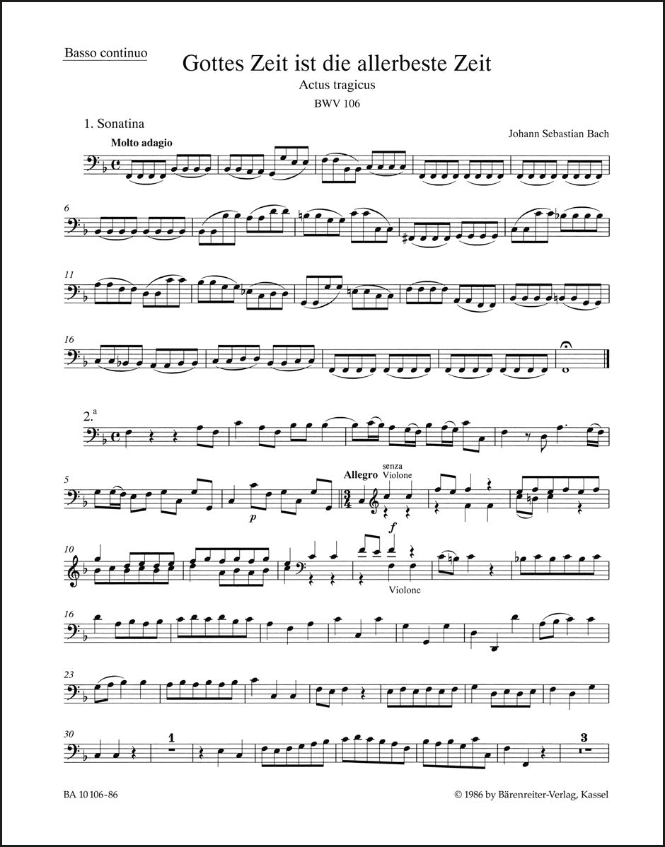 バッハ：神は偉大なり、その時こそ最善 BWV 106「哀悼行事」（チェロパート譜）