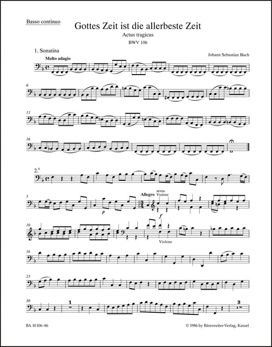 バッハ：神は偉大なり、その時こそ最善 BWV 106「哀悼行事」（チェロパート譜）
