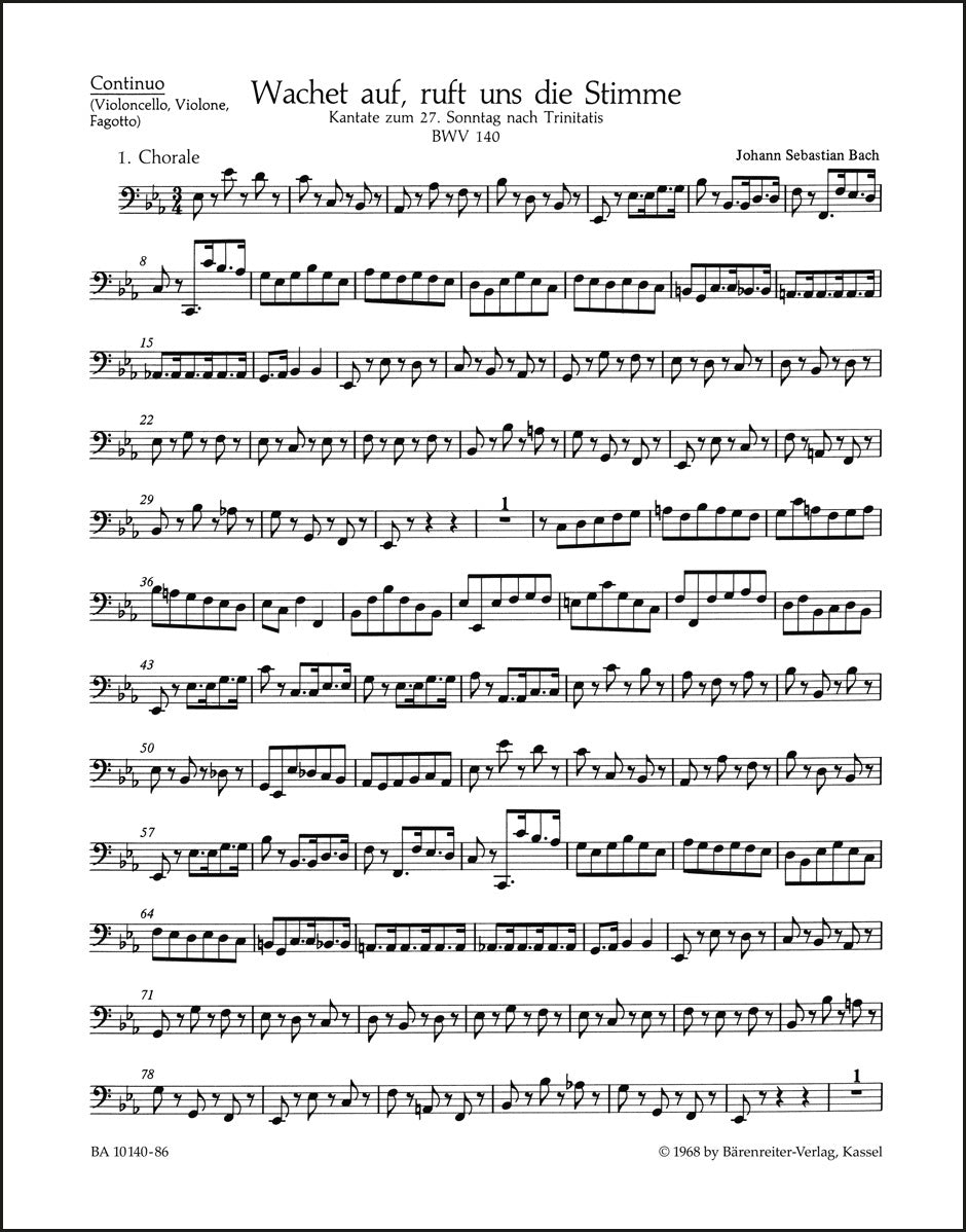 バッハ：カンタータ第140番「目覚めよ、と呼ぶ声あり」BWV 140（チェロパート譜）