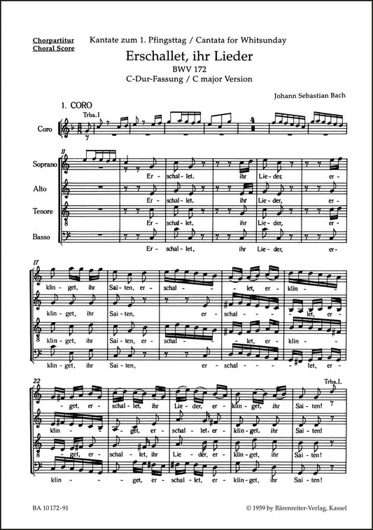 合唱／バッハ：カンタータ「響け、歌声よ」BWV 172（10冊セット）