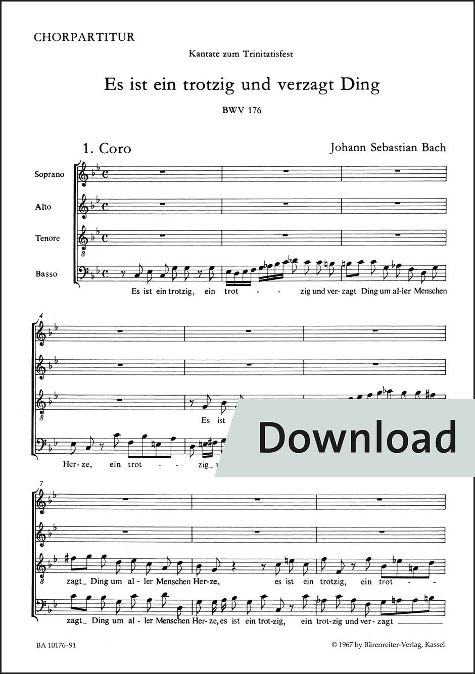 合唱／バッハ：カンタータ「心は反抗的で絶望的なもの」BWV 176（10冊セット）【デジタル版】