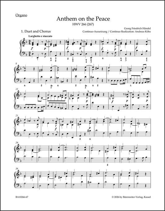 ヘンデル：平和のためのアンセム HWV 266 (267)（オルガンパート譜）