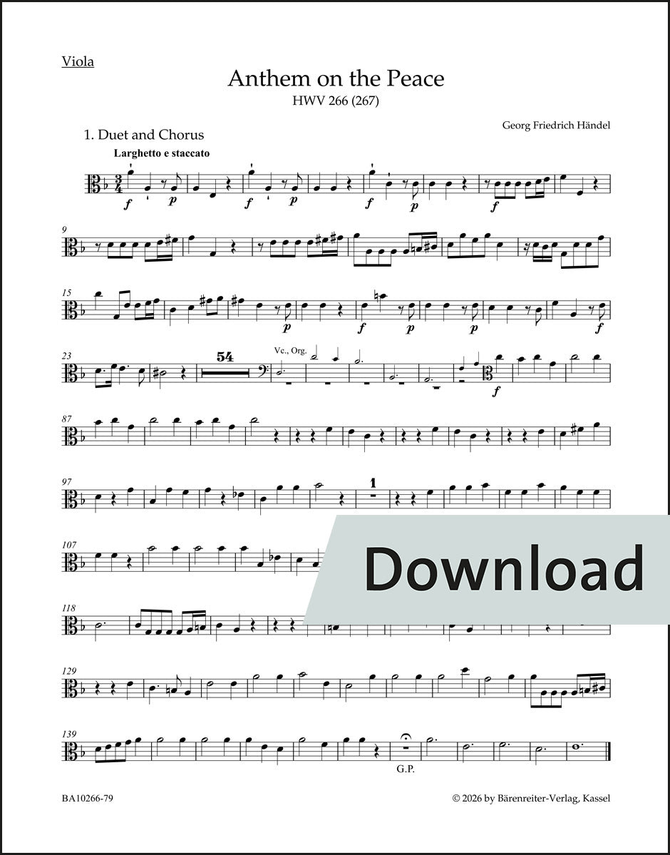 ヘンデル：平和のアンセム HWV 266 (267)（ヴィオラパート譜）（2冊セット）【デジタル版】
