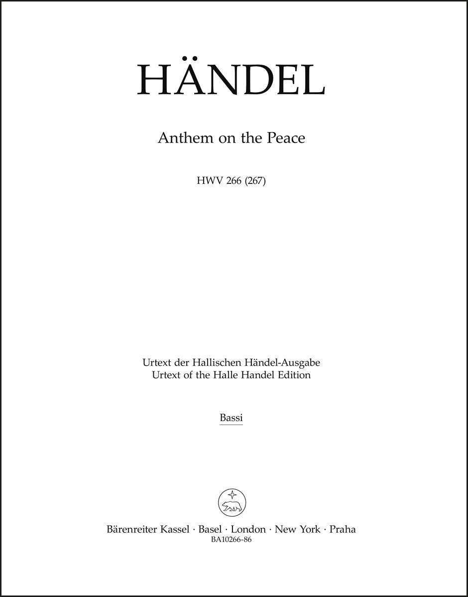 ヘンデル：平和のためのアンセム HWV 266 (267)（バスパート譜）（2冊セット）
