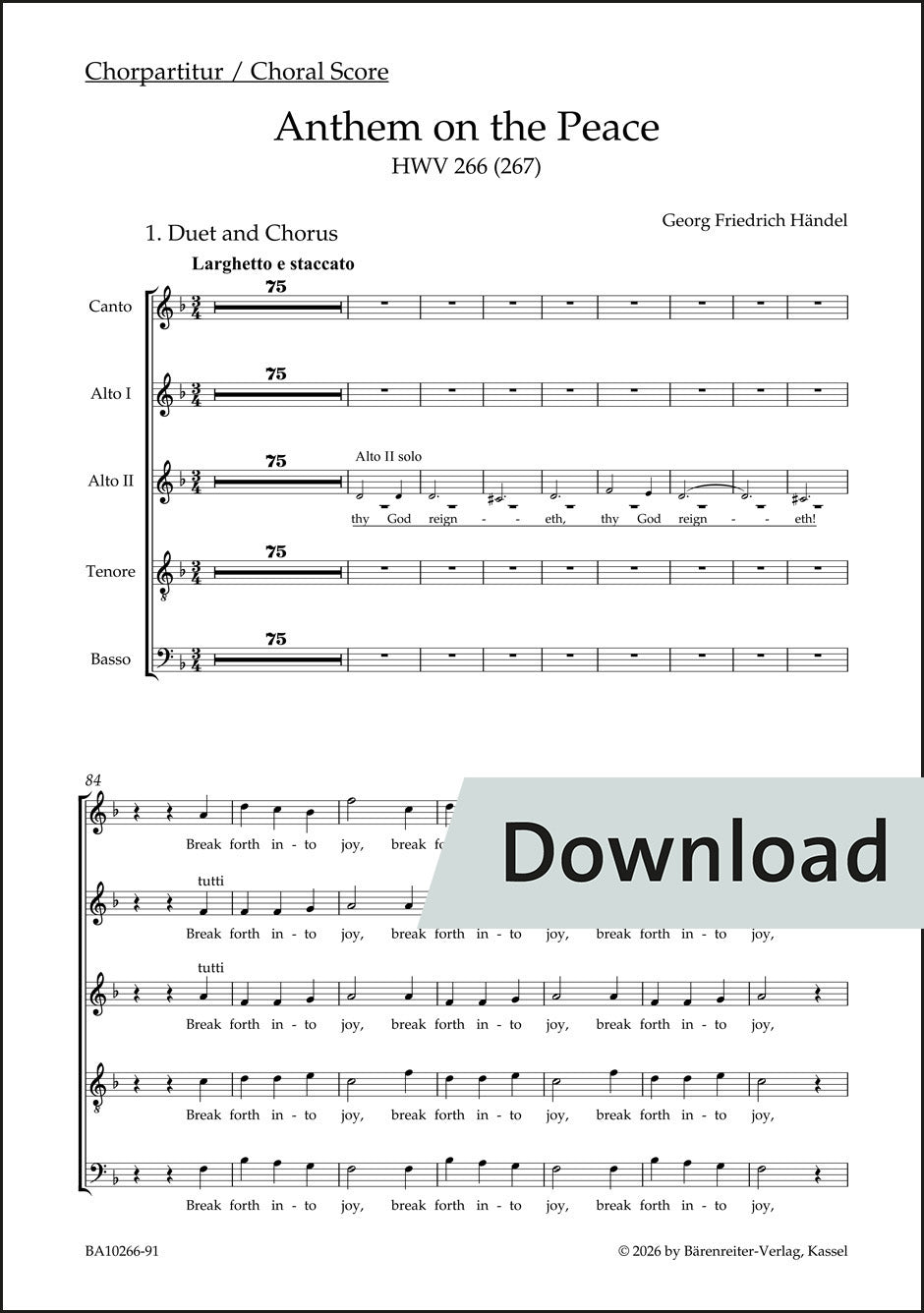 合唱／ヘンデル：平和のアンセム HWV 266（267）（10冊セット）【デジタル版】