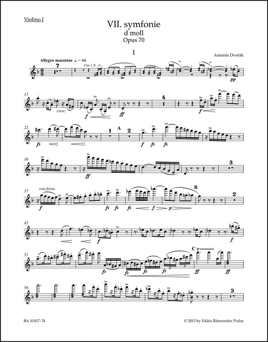 ドヴォルザーク：交響曲第7番 ニ短調 作品70（ヴァイオリンパート譜）（4冊セット）