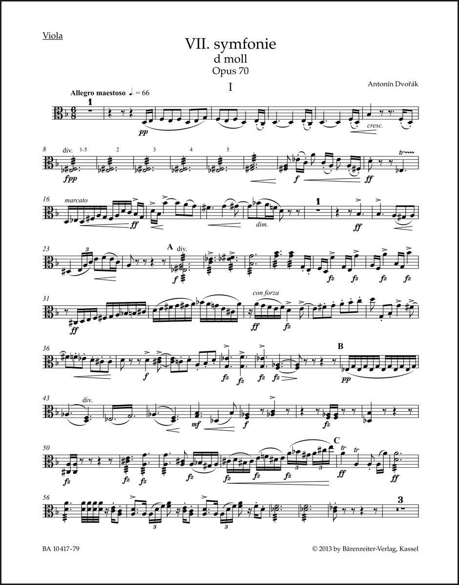 ドヴォルザーク：交響曲第7番 ニ短調 作品70（ヴィオラ・パート譜）（ヴィオラパート譜）（3冊セット）