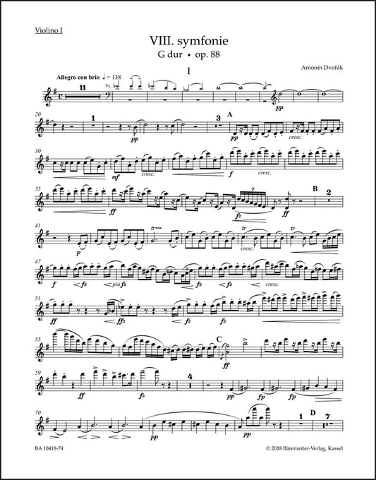 ドヴォルザーク：交響曲第8番 ト長調 作品88（ヴァイオリン1パート譜）（ヴァイオリンパート譜）（4冊セット）
