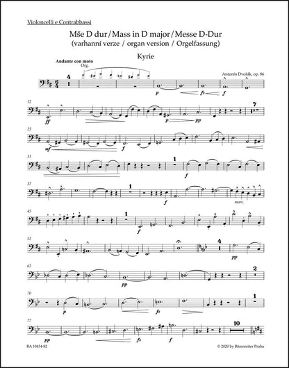ドヴォルザーク：ミサ曲 ニ長調 作品86（チェロパート譜）