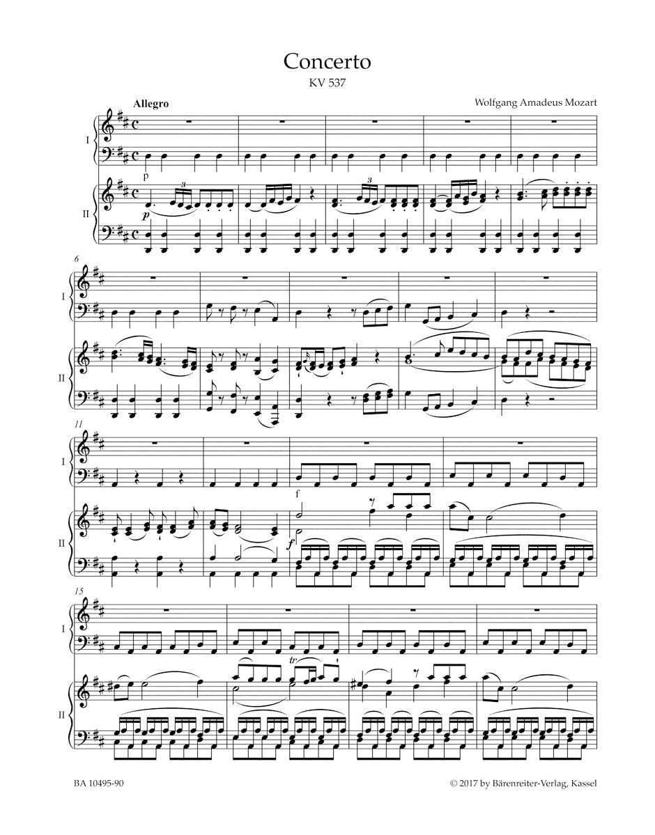 連弾／2台ピアノ／モーツァルト：ピアノ協奏曲 第26番 ニ長調 KV 537 「戴冠式」