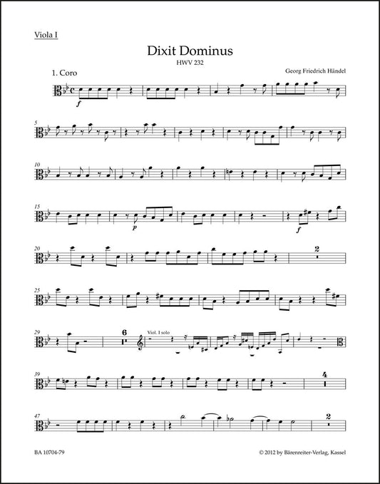 ヘンデル：主は言われた HWV 232（ヴィオラパート譜）