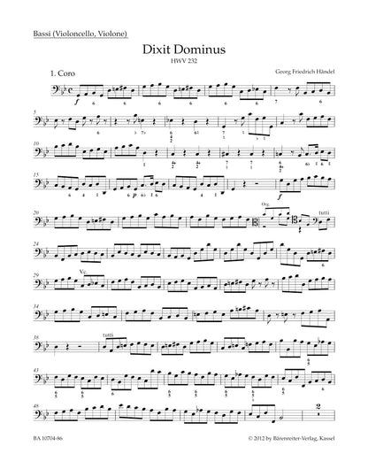 ヘンデル：ディクシト・ドミヌス HWV 232（バスパート譜）（2冊セット）