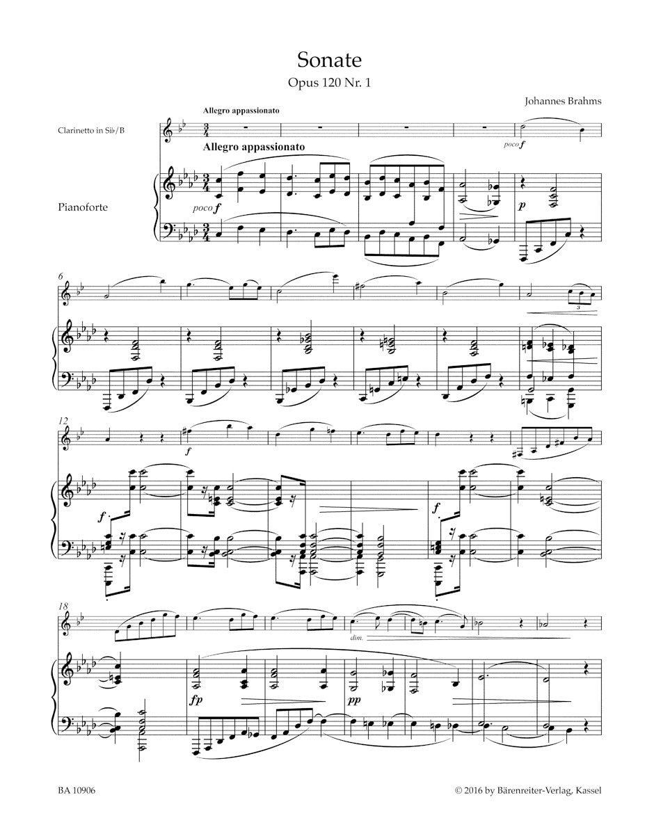 クラリネット／ブラームス：クラリネットとピアノのためのソナタ ヘ短調、変ホ長調 作品120