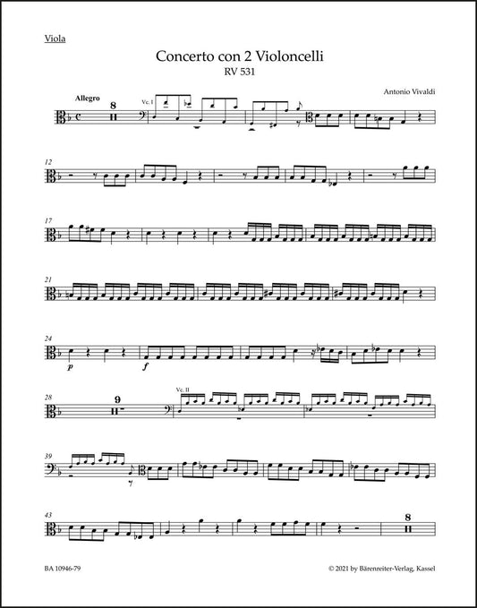 ヴィヴァルディ：2つのヴィオロンチェロ、弦楽と通奏低音のための協奏曲 ト短調 RV 531（ヴィオラパート譜）