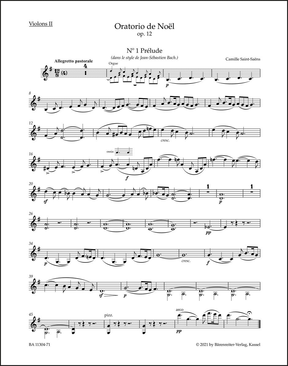 サン=サーンス：クリスマス・オラトリオ op. 12（ヴァイオリンパート譜）