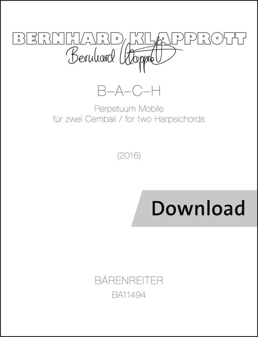 ピアノ／クラップロット：B-A-C-H（2台チェンバロのための）【デジタル版】