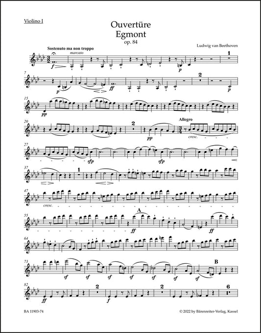 ベートーヴェン：序曲「エグモント」作品84（ヴァイオリン1パート譜）（ヴァイオリンパート譜）（4冊セット）