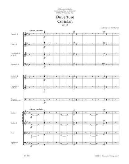 スコア／ベートーヴェン：序曲「コリオラン」作品62