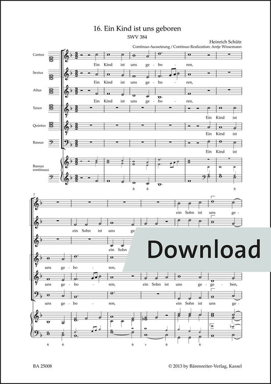 シュッツ：一人の嬰児がわれらのために生まれたり SWV384【デジタル版】