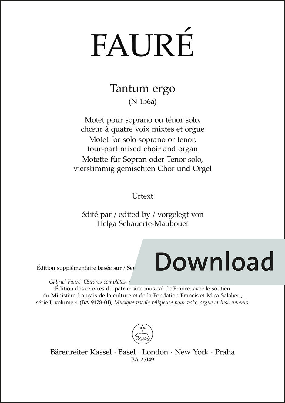 合唱／フォーレ：タントゥム・エルゴ N 156a（10冊セット）【デジタル版】