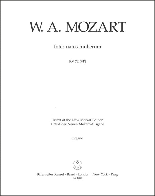 モーツァルト：Inter natos mulierum K. 72 (74f)（オルガンパート譜）