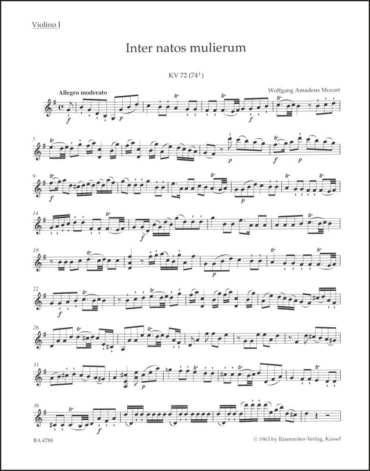 モーツァルト：Inter natos mulierum K. 72 (74f)（ヴァイオリンパート譜）