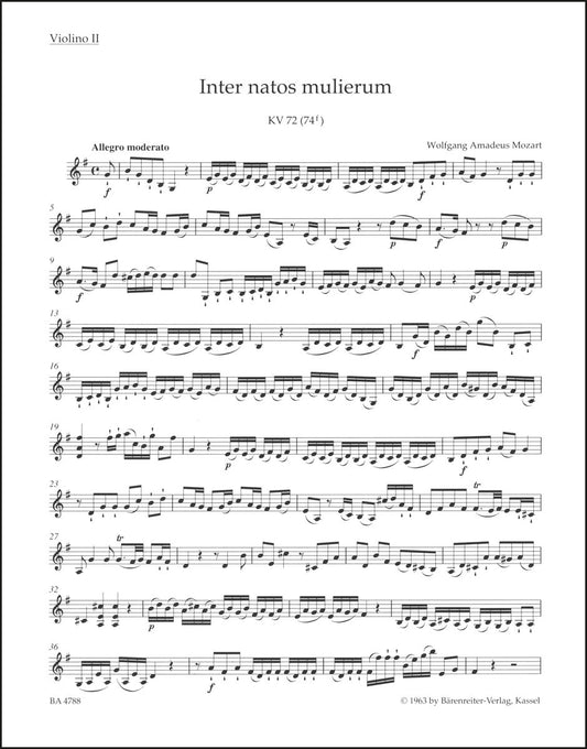 モーツァルト：Inter natos mulierum K. 72 (74f)（ヴァイオリンパート譜）