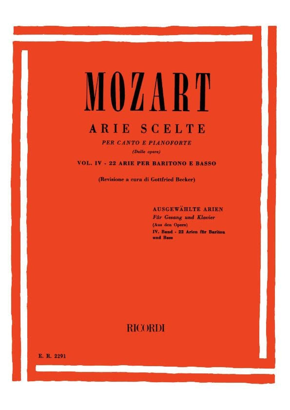 Wolfgang Amadeus Mozart：Arie Scelte：第4巻：バリトン・バスとピアノのための22のアリア