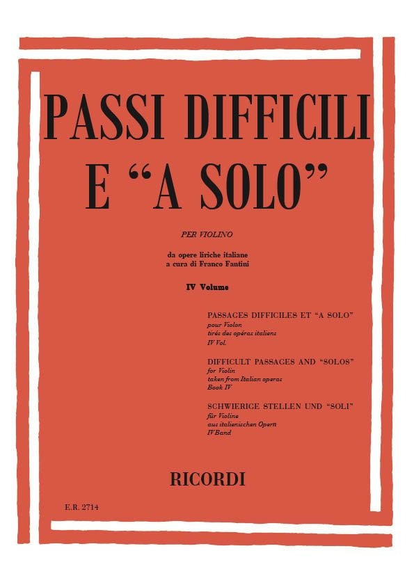 F. ファンティーニ：イタリア・オペラからの難しいパッセージとソロ：ヴァイオリン用 第4巻