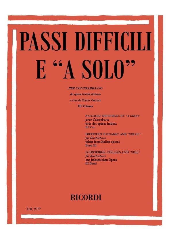 イタリア・オペラからの難しいパッセージとソロ：コントラバス用 第3巻：Per Contrabbasso - Volume Iii