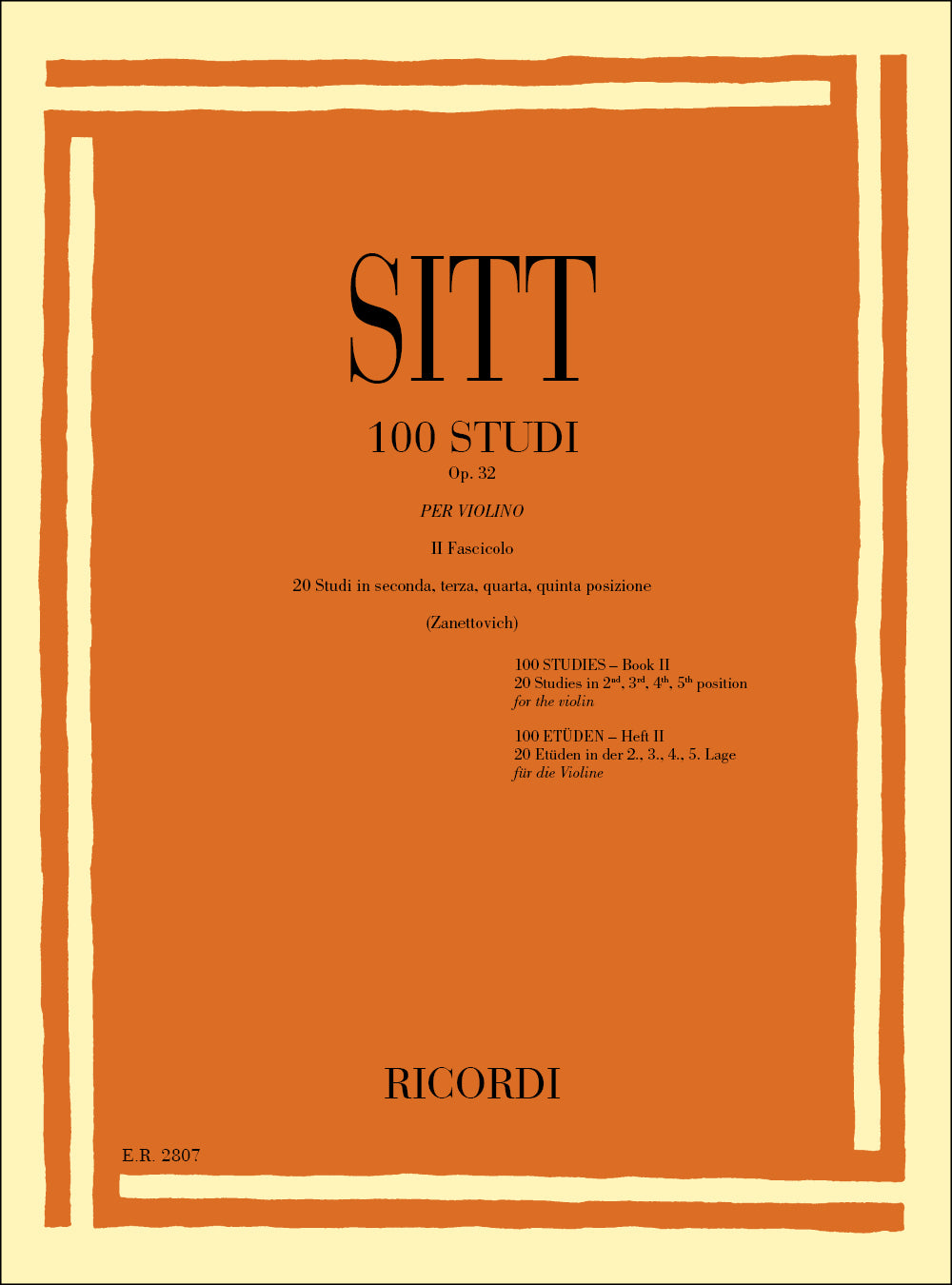Hans Sitt：100 Studi Op. 32 per Violino - Volume 2