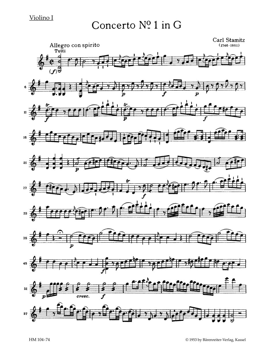シュターミッツ：チェロと管弦楽のための協奏曲 第1番 ト長調（ヴァイオリンパート譜）