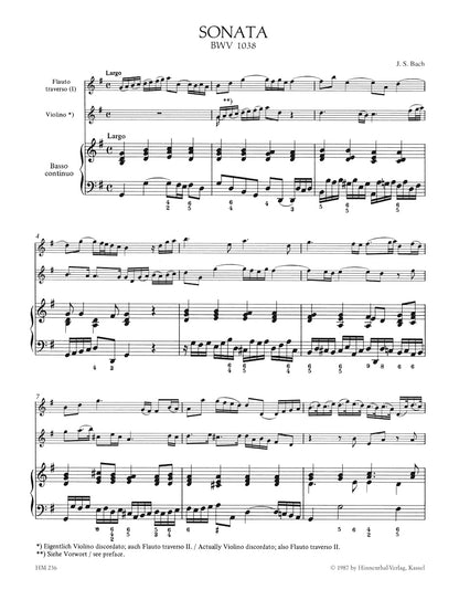 アンサンブル三重奏／バッハ：フルート、ヴァイオリン（または2本のフルート）と通奏低音のためのトリオ・ソナタ ト長調 BWV 1038