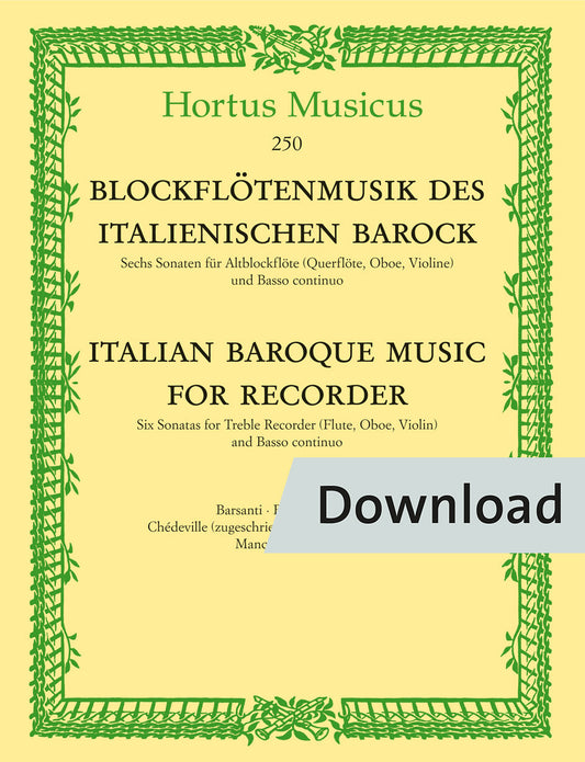 アンサンブル五重奏／イタリア・バロック音楽集（アルト・リコーダー、フルート、オーボエ、ヴァイオリンと通奏低音のための）【デジタル版】